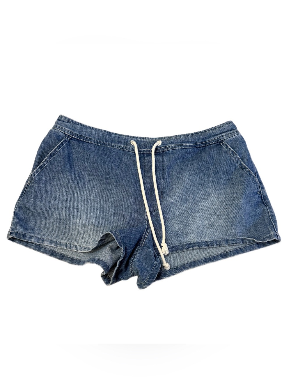 Vanilla Star Denim Drawstring Athletic Shorts - Blue